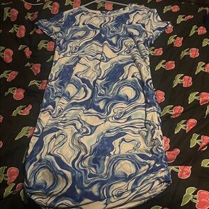 Blue and White Marble Print Dress